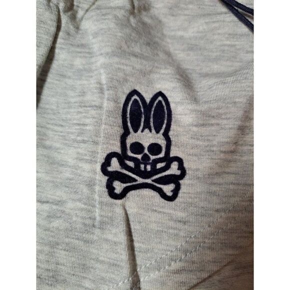 Psycho Bunny Shorts Gray Drawstring Lounge Sleep Blue Logo Scalloped Shorts - Picture 4 of 6